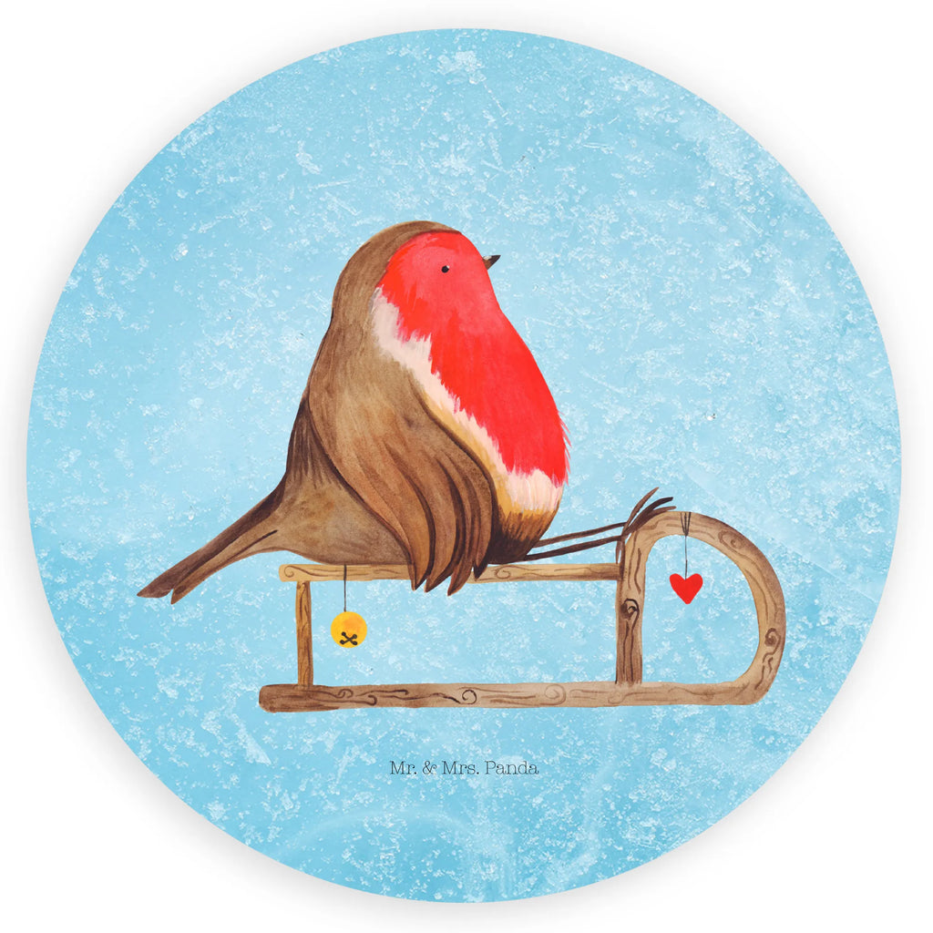 Rund Aufkleber Rotkehlchen Schlitten Sticker, Aufkleber, Etikett, Winter, Weihnachten, Weihnachtsdeko, Nikolaus, Advent, Heiligabend, Wintermotiv, Schlitten, Vogel