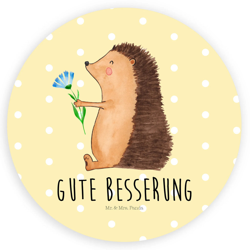 Rund Aufkleber Igel mit Blume Sticker, Aufkleber, Etikett, Tiermotive, Gute Laune, lustige Sprüche, Tiere, Igel, Gute Besserung, Genesungswünsche, Krankheit, Krankenhaus, krank, Besuch