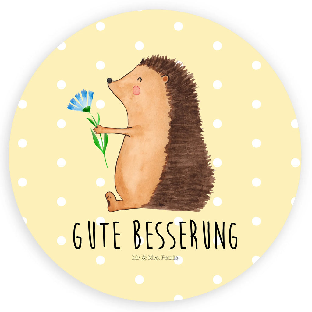 Rund Aufkleber Igel mit Blume Sticker, Aufkleber, Etikett, Tiermotive, Gute Laune, lustige Sprüche, Tiere, Igel, Gute Besserung, Genesungswünsche, Krankheit, Krankenhaus, krank, Besuch