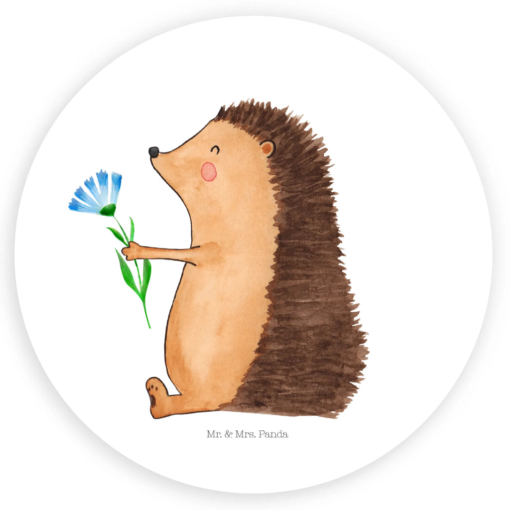 Rund Aufkleber Igel mit Blume Sticker, Aufkleber, Etikett, Tiermotive, Gute Laune, lustige Sprüche, Tiere, Igel, Gute Besserung, Genesungswünsche, Krankheit, Krankenhaus, krank, Besuch