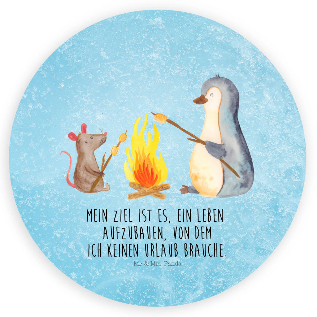 Rund Aufkleber Pinguin Lagerfeuer Sticker, Aufkleber, Etikett, Pinguin, Maus, Pinguine, Lagerfeuer, Leben, Arbeit, Job, Motivation, Büro, Büroalltag, Lebensspruch, Lebensmotivation, Neustart, Liebe, grillen, Feuer, Marshmallows