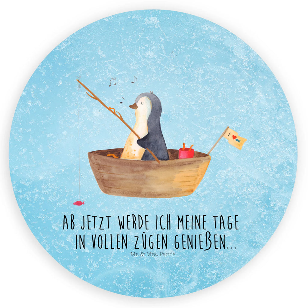 Rund Aufkleber Pinguin Angelboot Sticker, Aufkleber, Etikett, Pinguin, Pinguine, Angeln, Boot, Angelboot, Lebenslust, Leben, genießen, Motivation, Neustart, Neuanfang, Trennung, Scheidung, Geschenkidee Liebeskummer