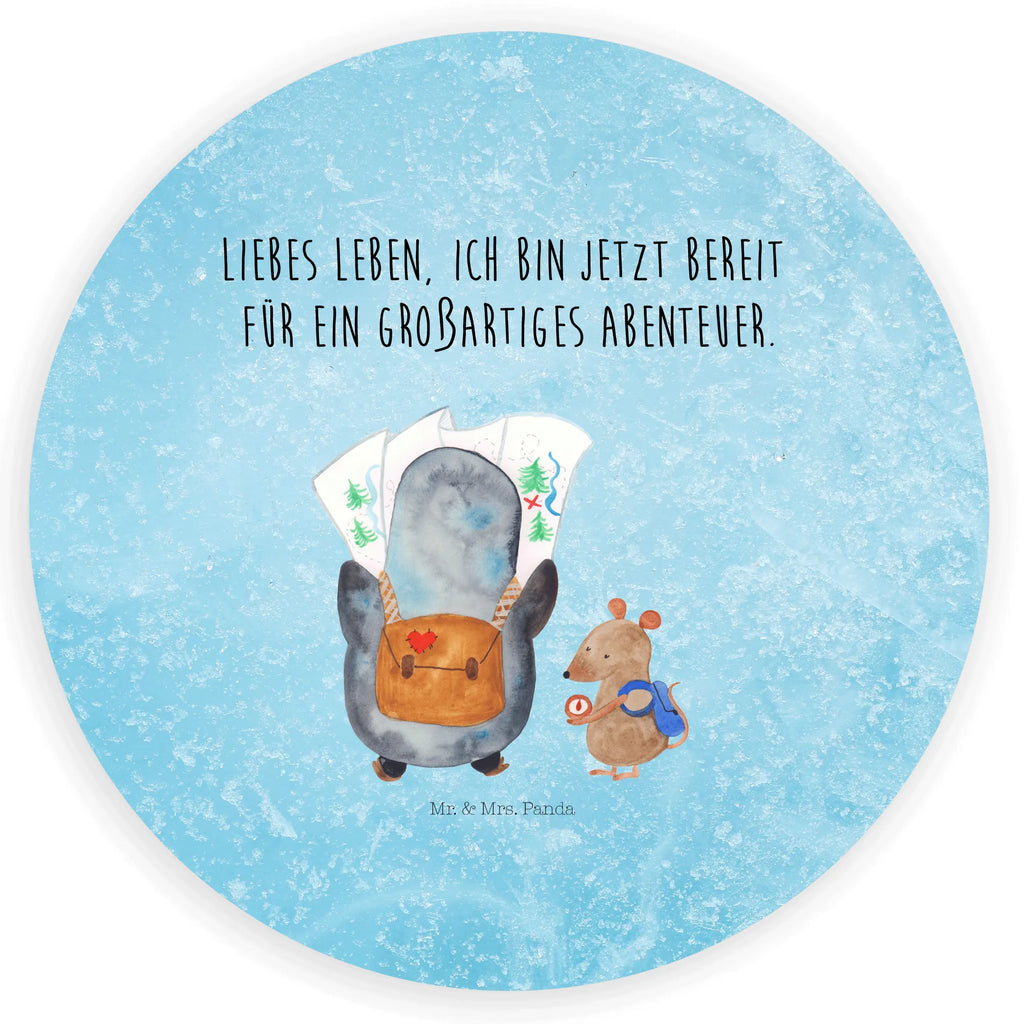 Rund Aufkleber Pinguin & Maus Wanderer Sticker, Aufkleber, Etikett, Pinguin, Pinguine, Abenteurer, Abenteuer, Roadtrip, Ausflug, Wanderlust, wandern