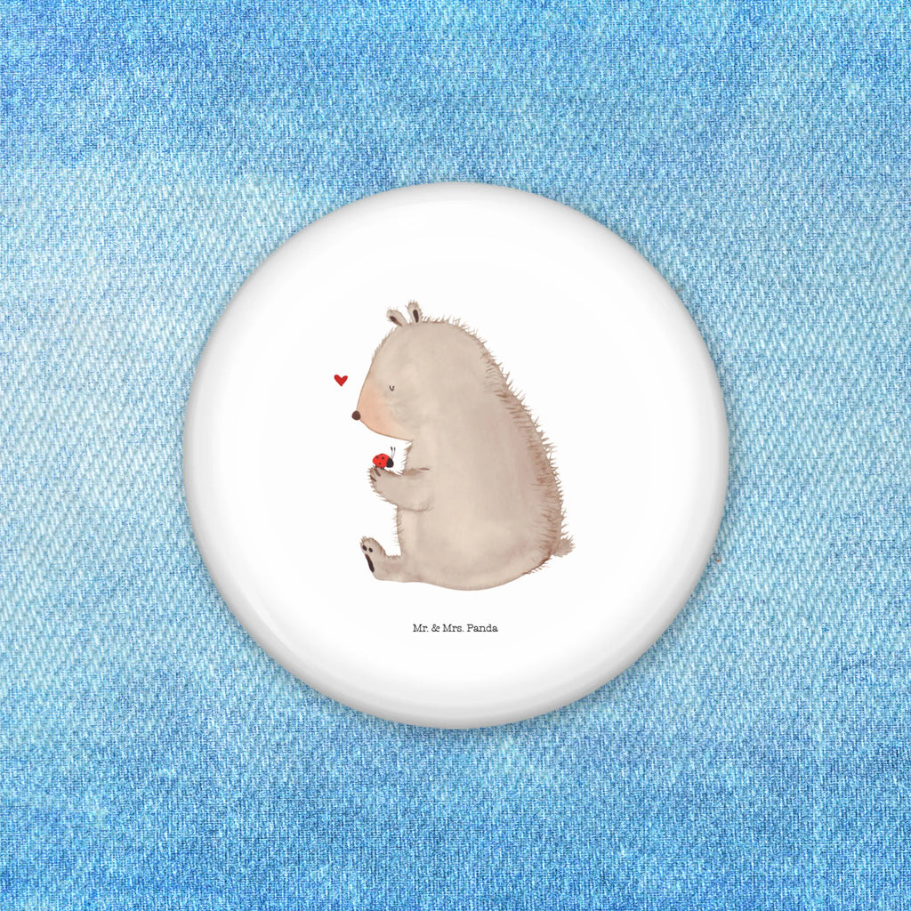 Button Bär mit Marienkäfer 50mm Button, Button, Pin, Anstecknadel, Bär, Teddy, Teddybär, Marienkäfer, Liebe, Freiheit, Motivation, Das Leben ist schön