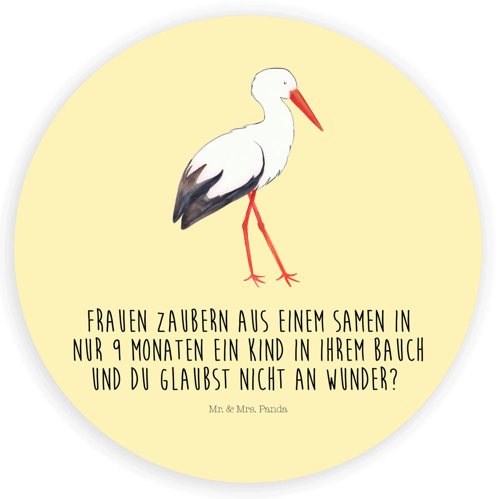 Rund Aufkleber Storch Sticker, Aufkleber, Etikett, Tiermotive, Gute Laune, lustige Sprüche, Tiere, Storch, Störche, Schwangerschaft, Geburt, Mutter, Mütter, Mutter werden, Schwanger, Babybauch, Baby