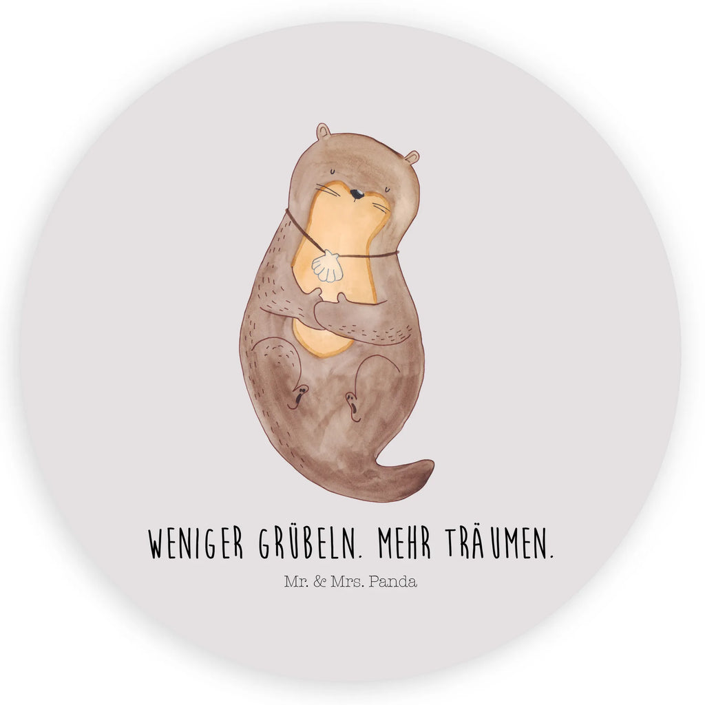 Rund Aufkleber Otter mit Muschelmedaillon Sticker, Aufkleber, Etikett, Otter, Fischotter, Seeotter, Otterliebe, grübeln, träumen, Motivation, Tagträumen, Büro