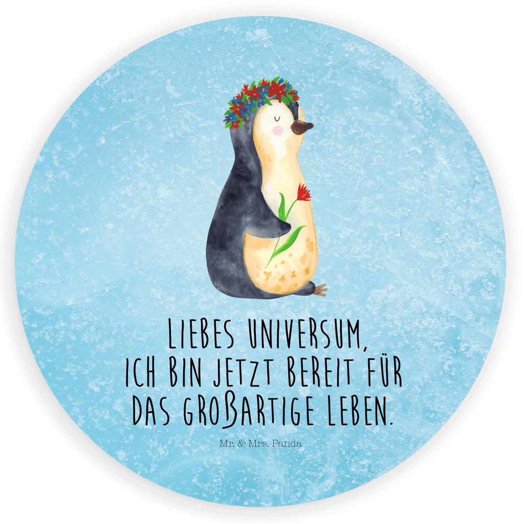 Rund Aufkleber Pinguin Blumenkranz Sticker, Aufkleber, Etikett, Pinguin, Pinguine, Blumenkranz, Universum, Leben, Wünsche, Ziele, Lebensziele, Motivation, Lebenslust, Liebeskummer, Geschenkidee