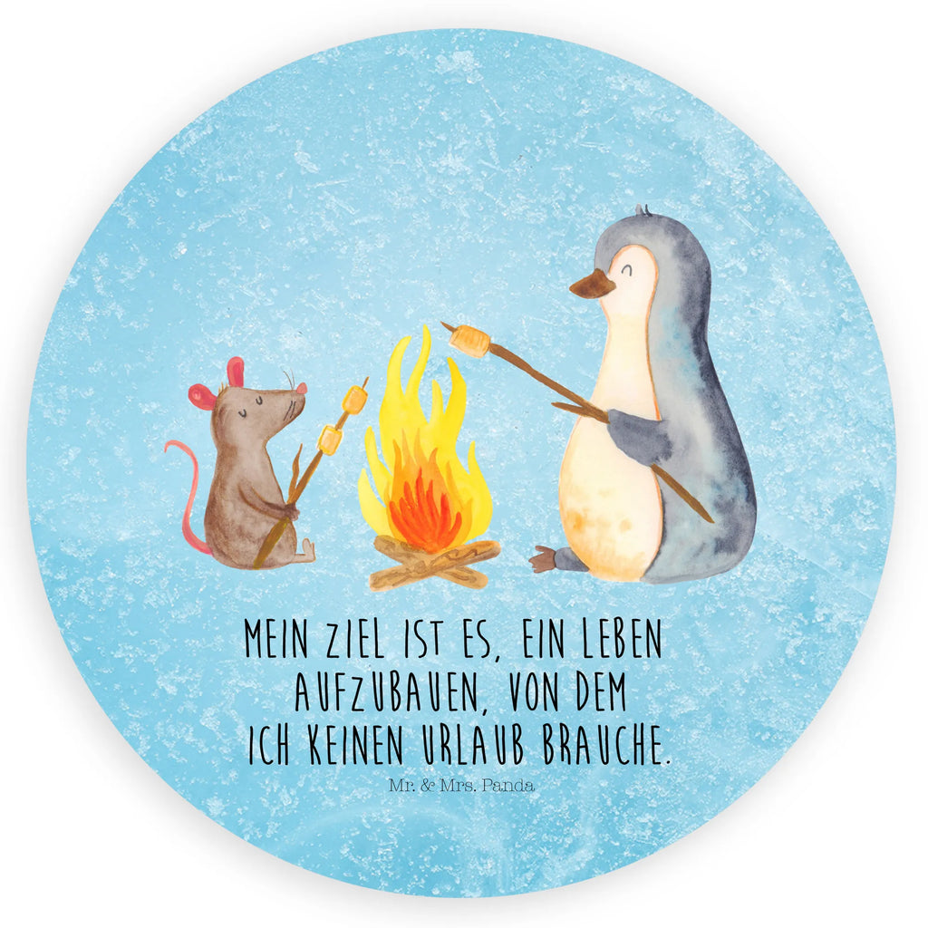 Rund Aufkleber Pinguin Lagerfeuer Sticker, Aufkleber, Etikett, Pinguin, Maus, Pinguine, Lagerfeuer, Leben, Arbeit, Job, Motivation, Büro, Büroalltag, Lebensspruch, Lebensmotivation, Neustart, Liebe, grillen, Feuer, Marshmallows