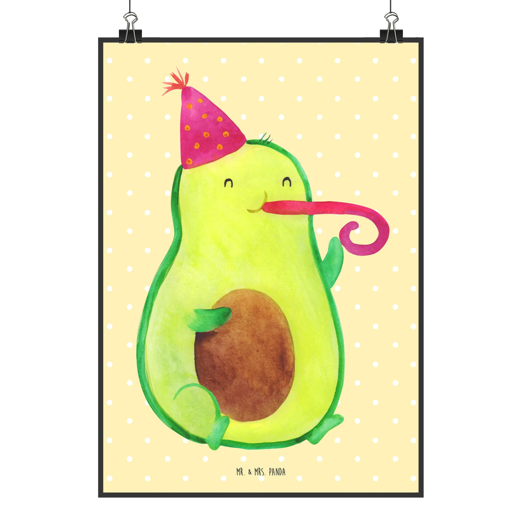 Poster Avocado Partyhupe Poster, Wandposter, Bild, Wanddeko, Küchenposter, Kinderposter, Wanddeko Bild, Raumdekoration, Wanddekoration, Handgemaltes Poster, Mr. & Mrs. Panda Poster, Designposter, Kunstdruck, Posterdruck, Avocado, Veggie, Vegan, Gesund, Party, Feierlichkeit, Feier, Fete, Geburtstag, Gute Laune, Tröte