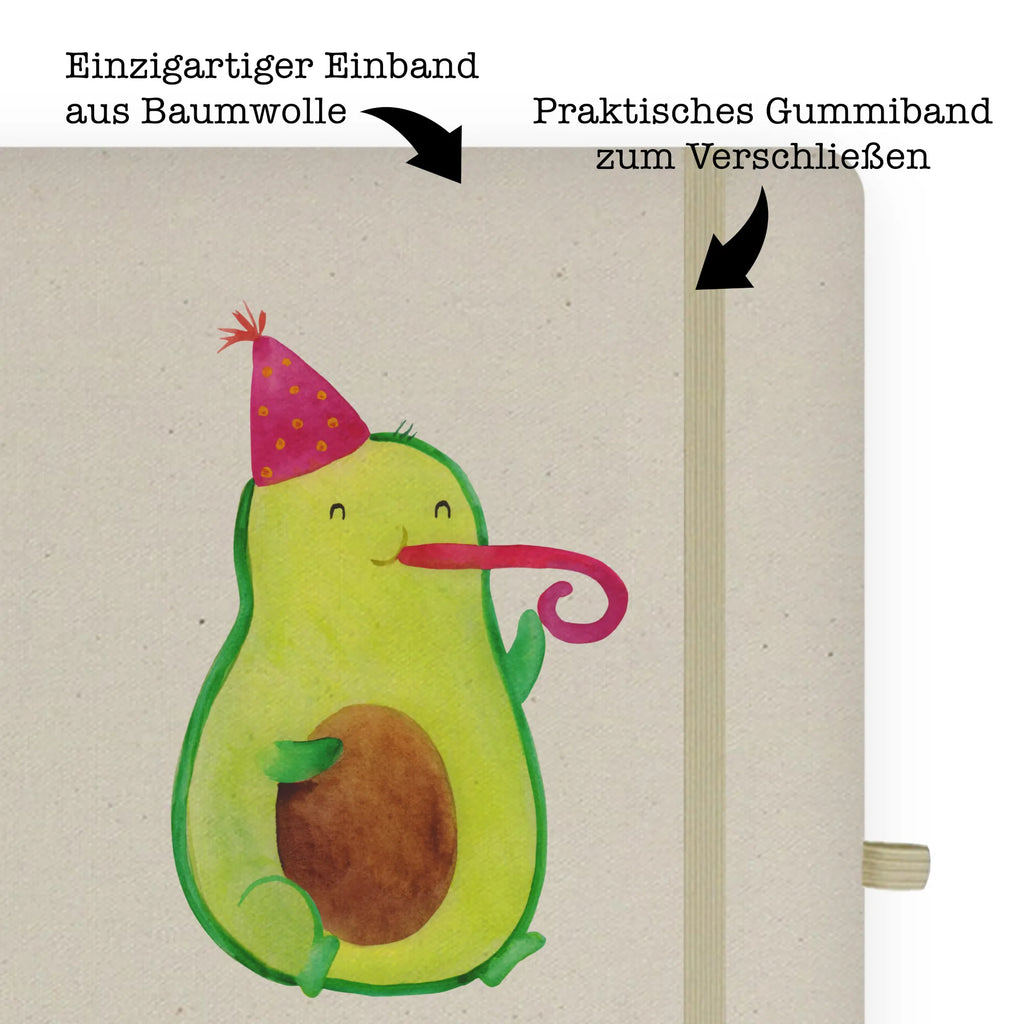 Baumwoll Notizbuch Avocado Partyhupe Notizen, Eintragebuch, Tagebuch, Notizblock, Adressbuch, Journal, Kladde, Skizzenbuch, Notizheft, Schreibbuch, Schreibheft, Avocado, Veggie, Vegan, Gesund, Party, Feierlichkeit, Feier, Fete, Geburtstag, Gute Laune, Tröte