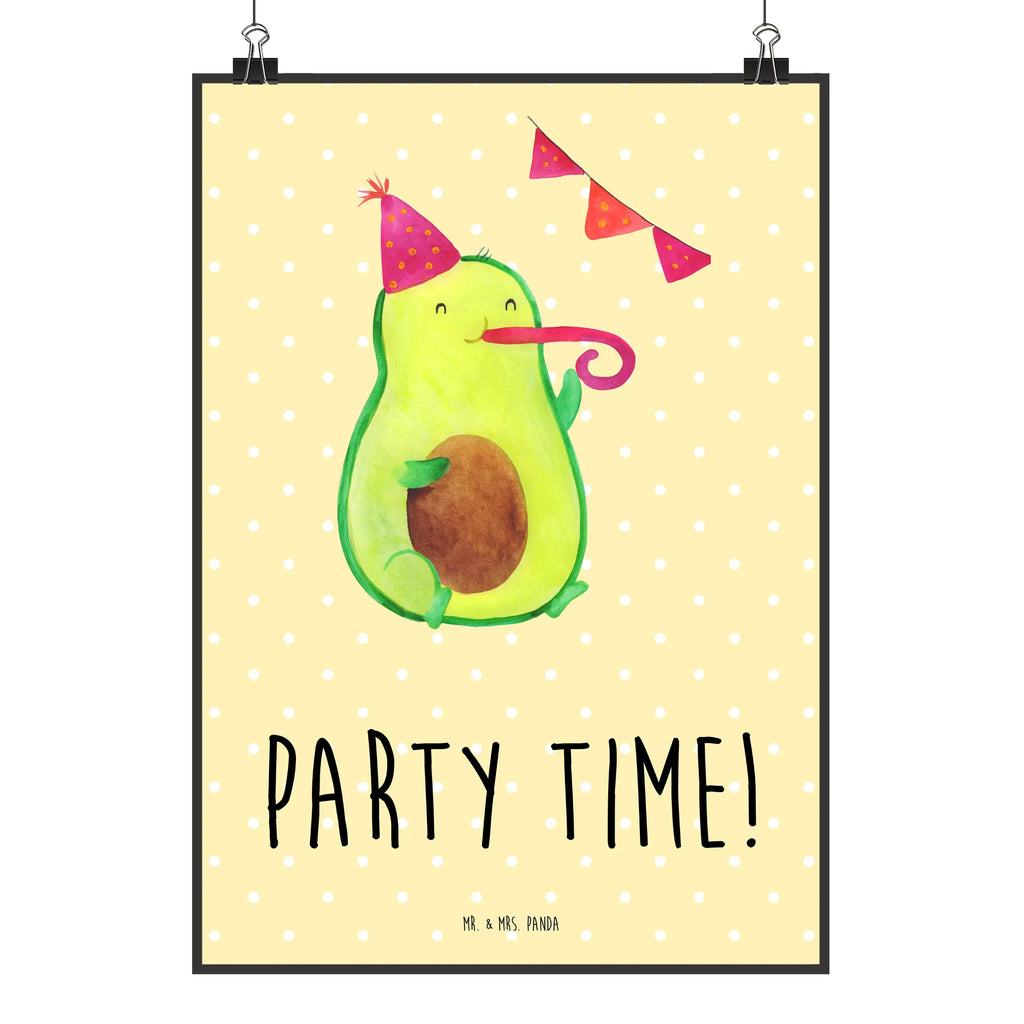 Poster Avocado Party Time Poster, Wandposter, Bild, Wanddeko, Küchenposter, Kinderposter, Wanddeko Bild, Raumdekoration, Wanddekoration, Handgemaltes Poster, Mr. & Mrs. Panda Poster, Designposter, Kunstdruck, Posterdruck, Avocado, Veggie, Vegan, Gesund