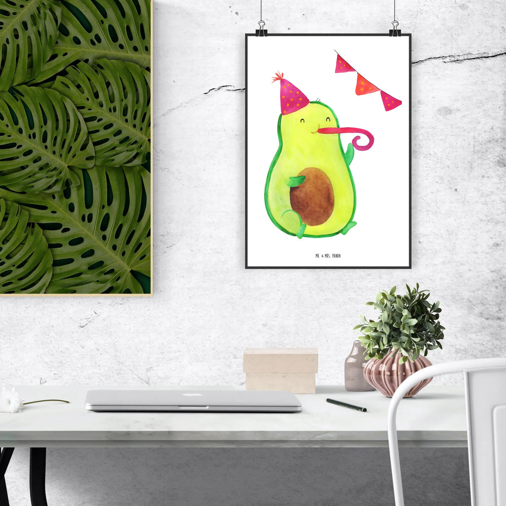 Poster Avocado Party Time Poster, Wandposter, Bild, Wanddeko, Küchenposter, Kinderposter, Wanddeko Bild, Raumdekoration, Wanddekoration, Handgemaltes Poster, Mr. & Mrs. Panda Poster, Designposter, Kunstdruck, Posterdruck, Avocado, Veggie, Vegan, Gesund