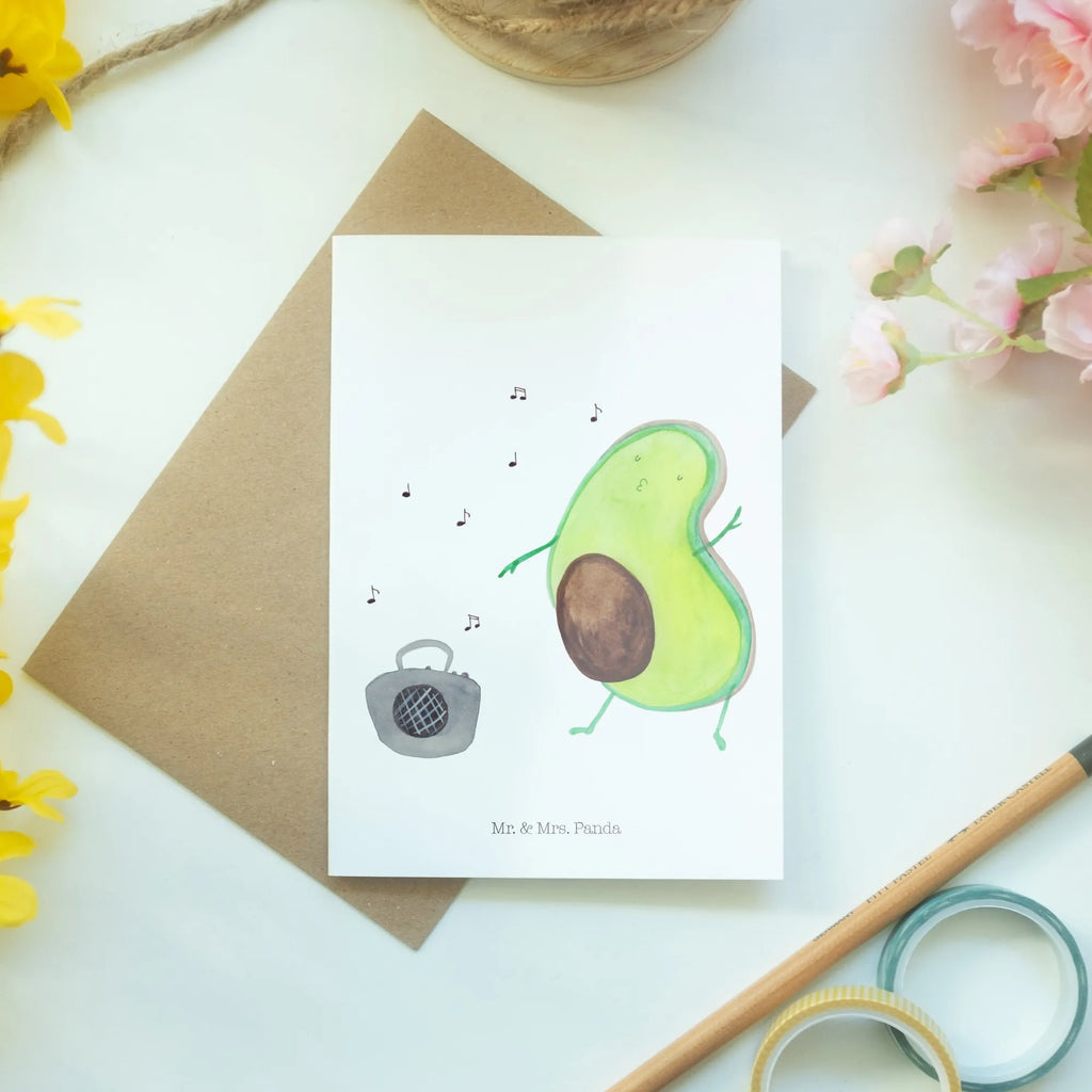 Grußkarte Avocado tanzt Grußkarte, Klappkarte, Einladungskarte, Glückwunschkarte, Hochzeitskarte, Geburtstagskarte, Karte, Ansichtskarten, Avocado, Veggie, Vegan, Gesund