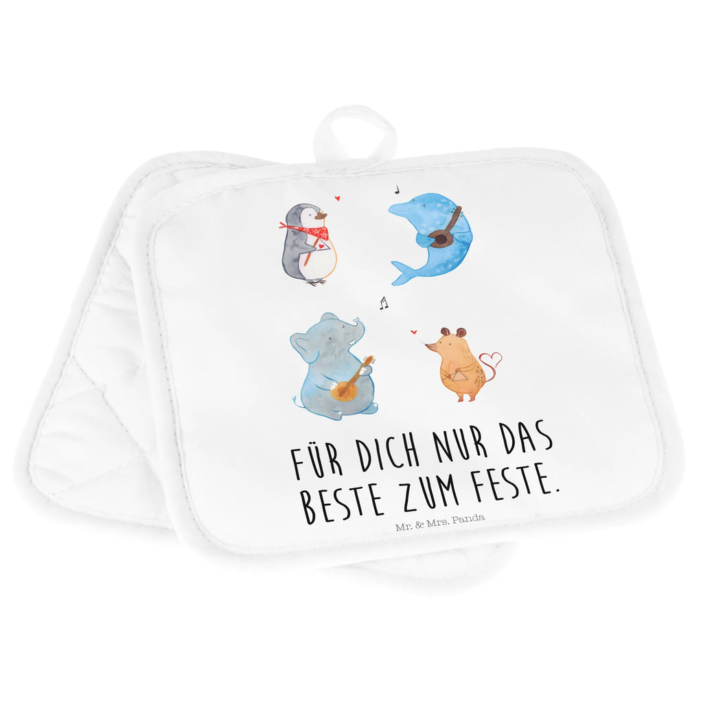 2er Set Topflappen  Big Band Topflappen, Topfuntersetzer, Ofenhandschuh, Topflappen Set, Topflappen lustig, Topflappen mit Spruch, Ofenhandschuhe, Topfhandschuhe, Topfhandschuh, Topflappenset, Topflappen 2er Set, Schöne Topflappen, Tiermotive, Gute Laune, lustige Sprüche, Tiere, Hund, Pinguin, Maus, Elefant, Delfin, Gitarre, Band, Triangel, Musikanten, Musik