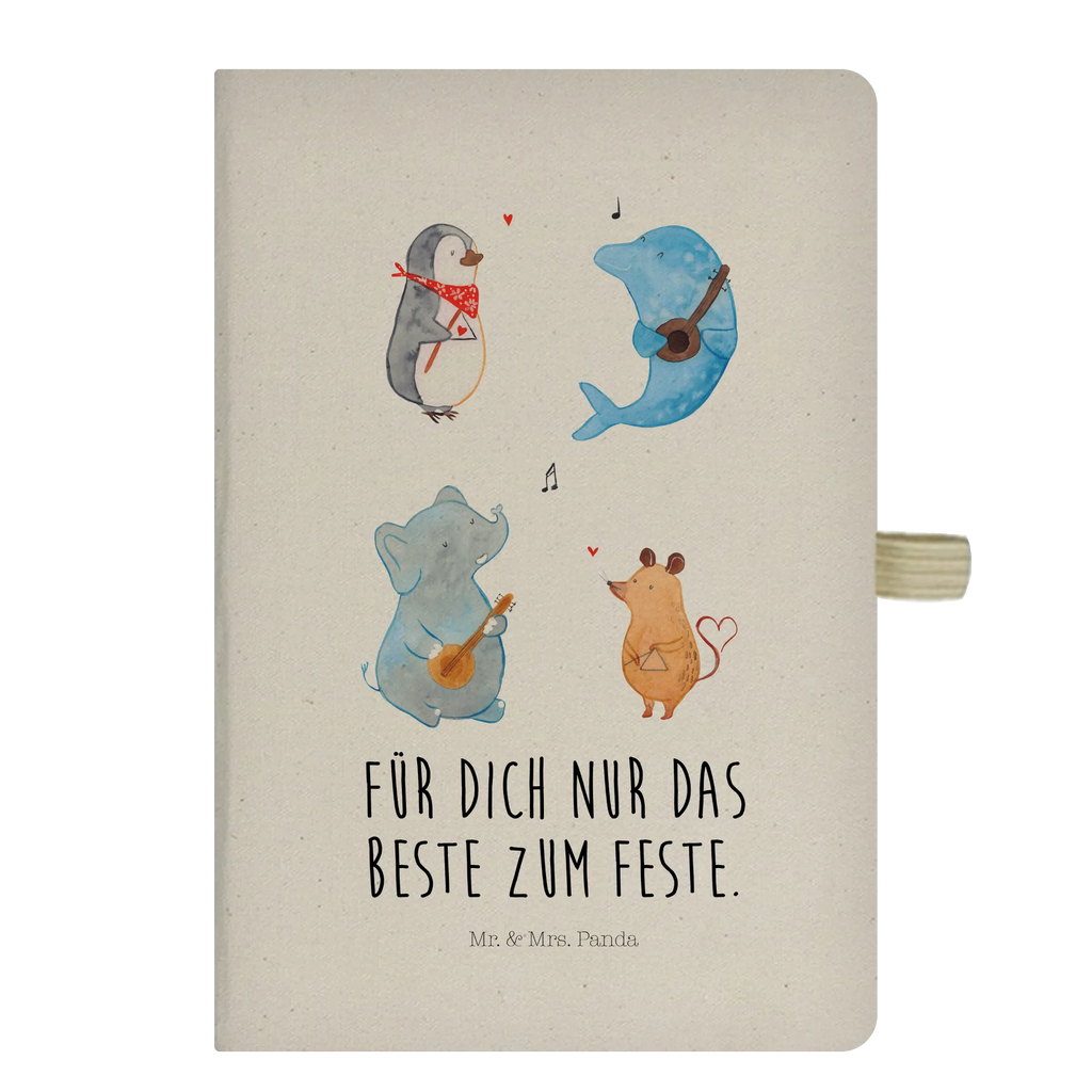 Baumwoll Notizbuch Big Band Notizen, Eintragebuch, Tagebuch, Notizblock, Adressbuch, Journal, Kladde, Skizzenbuch, Notizheft, Schreibbuch, Schreibheft, Tiermotive, Gute Laune, lustige Sprüche, Tiere, Hund, Pinguin, Maus, Elefant, Delfin, Gitarre, Band, Triangel, Musikanten, Musik