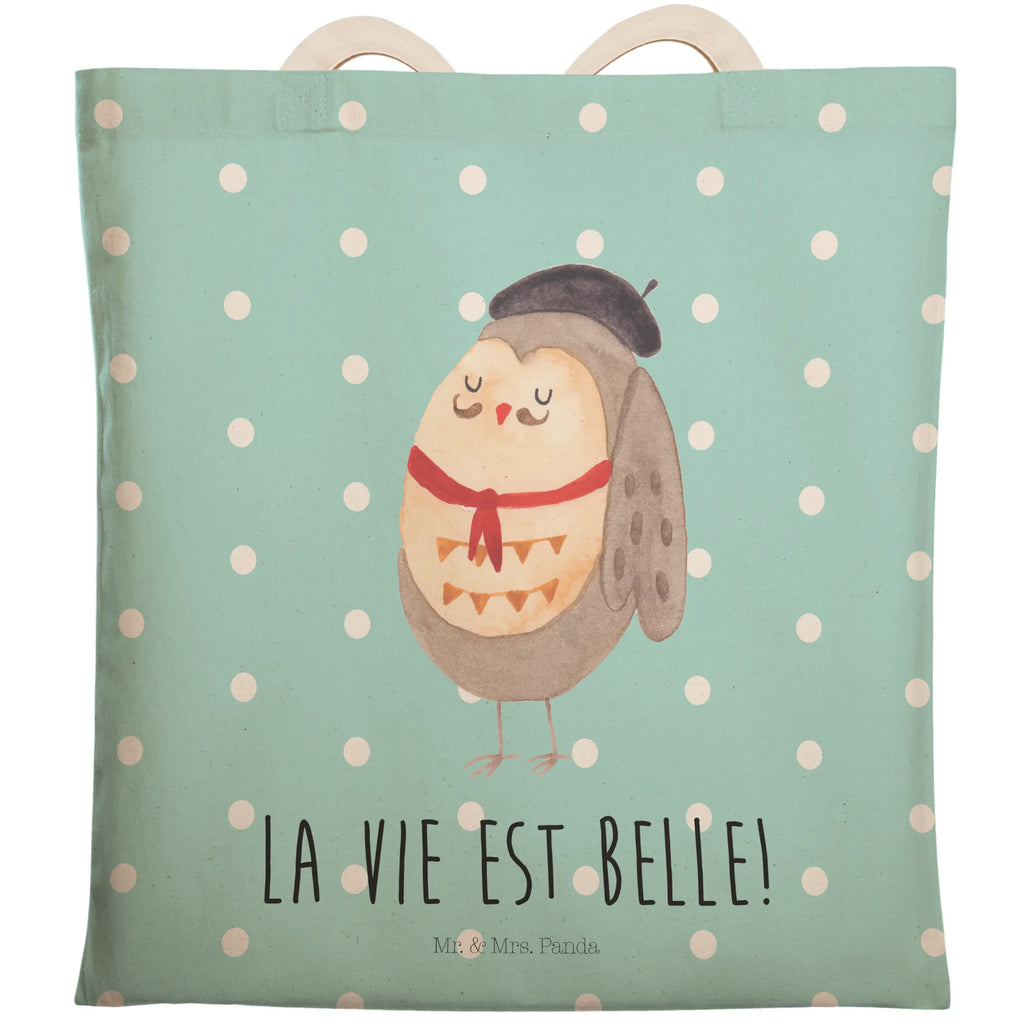 Einkaufstasche Eule Französisch Tragetasche, Tasche, Beutel, Stofftasche, Baumwolltasche, Umhängetasche, Shopper, Einkaufstasche, Beuteltasche, Eule, Eulen, Eule Deko, Owl, hibou, La vie est belle, das Leben ist schön, Spruch schön, Spruch Französisch, Frankreich