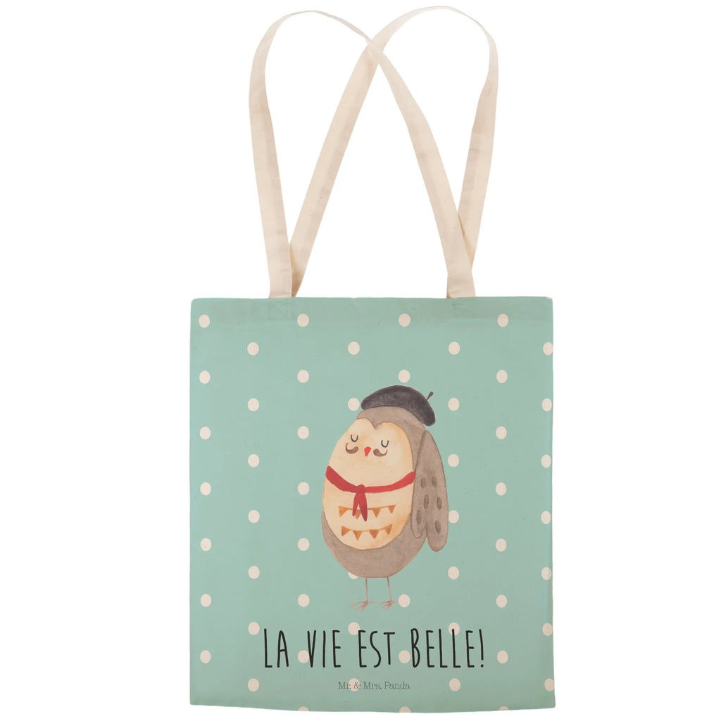 Einkaufstasche Eule Französisch Tragetasche, Tasche, Beutel, Stofftasche, Baumwolltasche, Umhängetasche, Shopper, Einkaufstasche, Beuteltasche, Eule, Eulen, Eule Deko, Owl, hibou, La vie est belle, das Leben ist schön, Spruch schön, Spruch Französisch, Frankreich