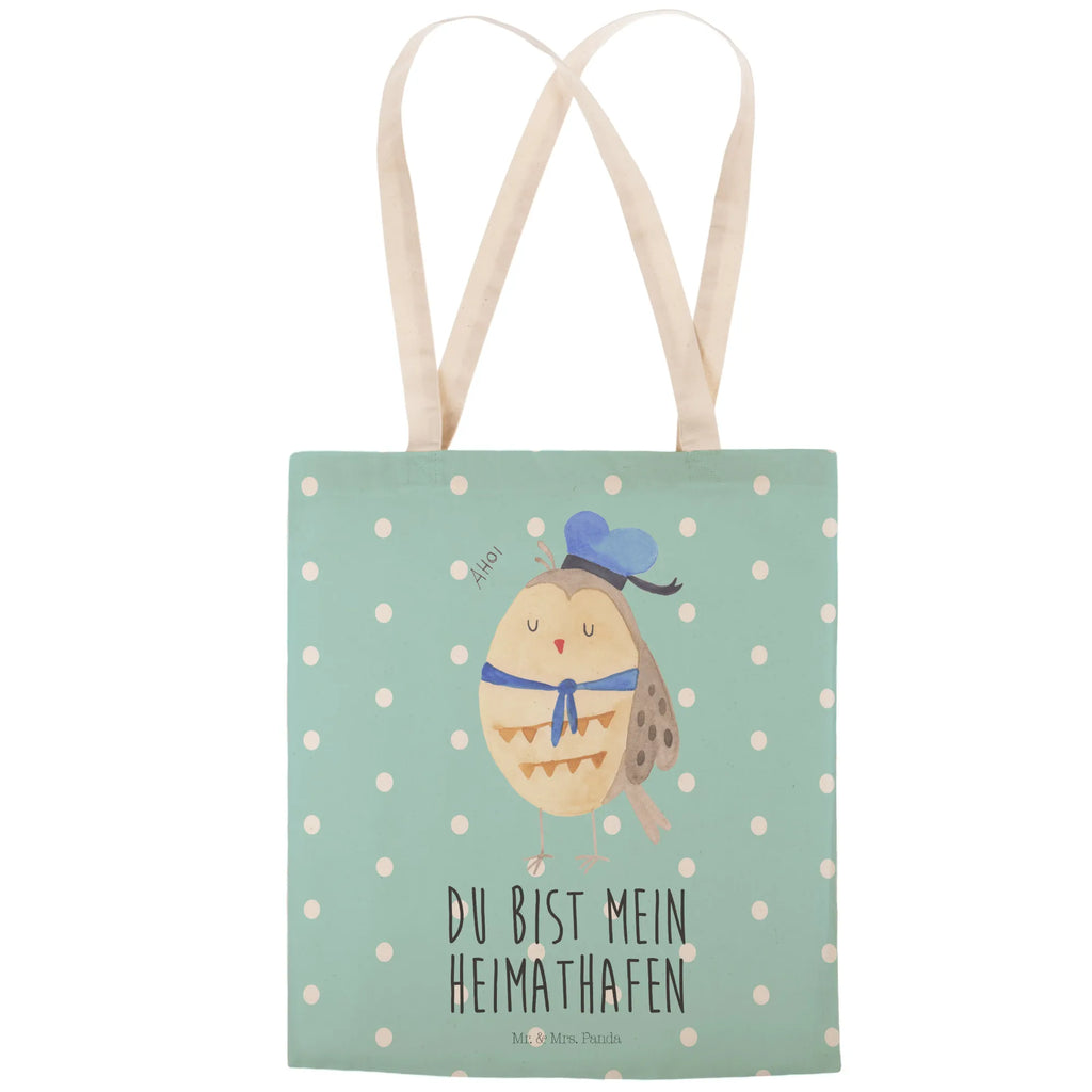 Einkaufstasche Eule Matrosen Tragetasche, Tasche, Beutel, Stofftasche, Baumwolltasche, Umhängetasche, Shopper, Einkaufstasche, Beuteltasche, Eule, Eule Spruch, Eule Deko, Owl, Wortspiel lustig, Matrose, Freundin, Ehe, Seefahrer, Heimathafen, Hochzeitstag Geschenk