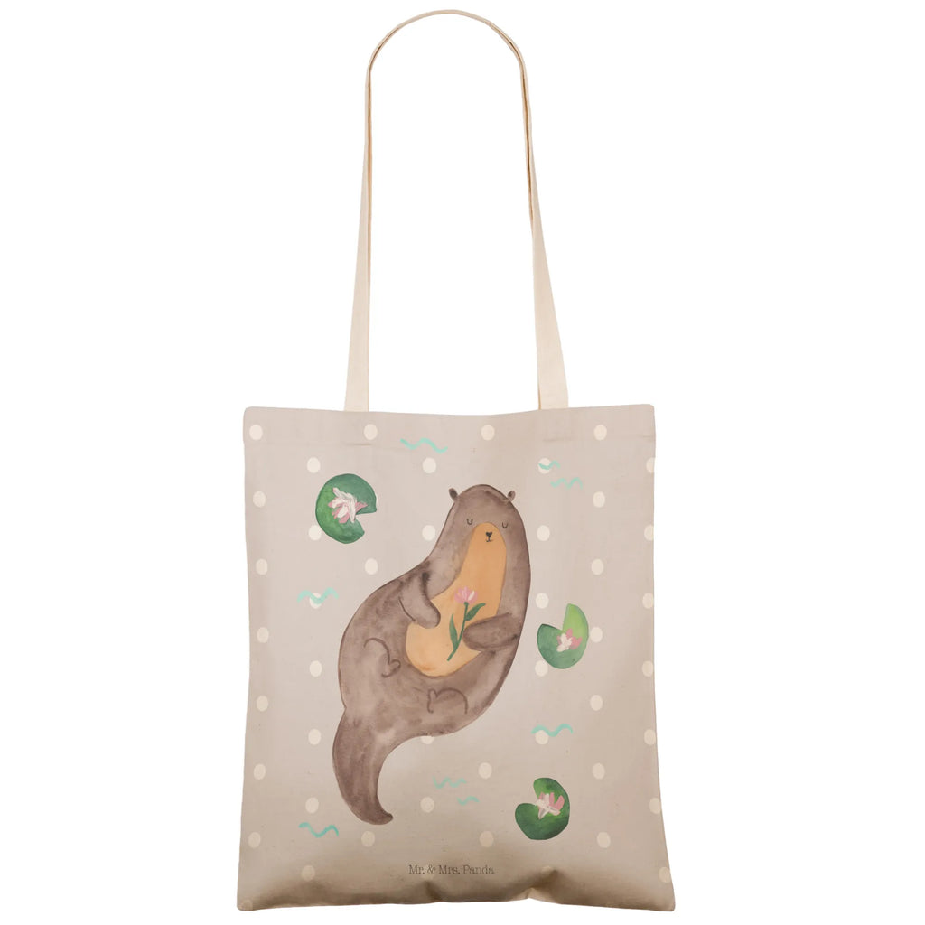 Einkaufstasche Otter mit Seerose Tragetasche, Tasche, Beutel, Stofftasche, Baumwolltasche, Umhängetasche, Shopper, Einkaufstasche, Beuteltasche, Otter, Fischotter, Seeotter, Otter Seeotter See Otter