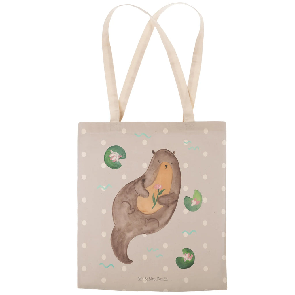 Einkaufstasche Otter mit Seerose Tragetasche, Tasche, Beutel, Stofftasche, Baumwolltasche, Umhängetasche, Shopper, Einkaufstasche, Beuteltasche, Otter, Fischotter, Seeotter, Otter Seeotter See Otter