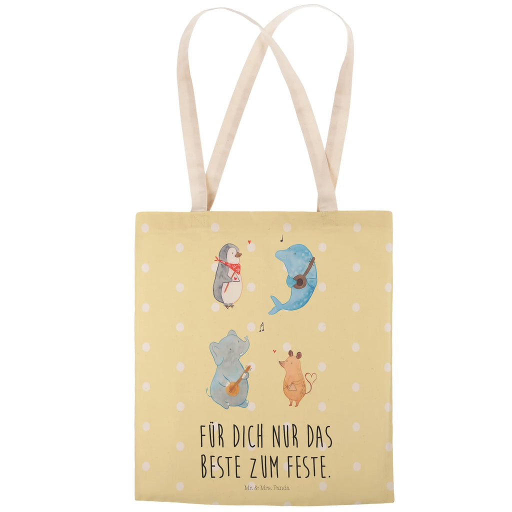 Einkaufstasche Big Band Tragetasche, Tasche, Beutel, Stofftasche, Baumwolltasche, Umhängetasche, Shopper, Einkaufstasche, Beuteltasche, Tiermotive, Gute Laune, lustige Sprüche, Tiere, Hund, Pinguin, Maus, Elefant, Delfin, Gitarre, Band, Triangel, Musikanten, Musik