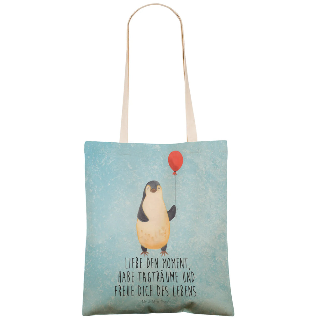 Einkaufstasche Pinguin Luftballon Tragetasche, Tasche, Beutel, Stofftasche, Baumwolltasche, Umhängetasche, Shopper, Einkaufstasche, Beuteltasche, Pinguin, Pinguine, Luftballon, Tagträume, Lebenslust, Geschenk Freundin, Geschenkidee, beste Freundin, Motivation, Neustart, neues Leben, Liebe, Glück