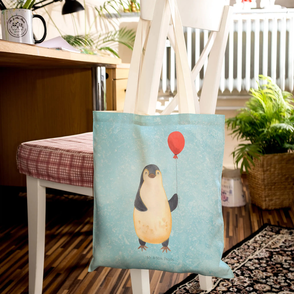 Einkaufstasche Pinguin Luftballon Tragetasche, Tasche, Beutel, Stofftasche, Baumwolltasche, Umhängetasche, Shopper, Einkaufstasche, Beuteltasche, Pinguin, Pinguine, Luftballon, Tagträume, Lebenslust, Geschenk Freundin, Geschenkidee, beste Freundin, Motivation, Neustart, neues Leben, Liebe, Glück