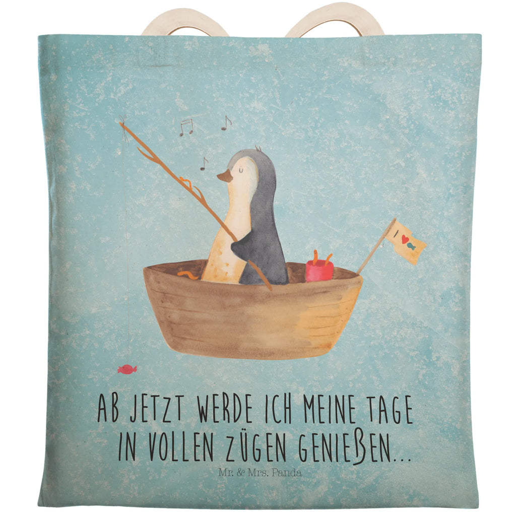 Einkaufstasche Pinguin Angelboot Tragetasche, Tasche, Beutel, Stofftasche, Baumwolltasche, Umhängetasche, Shopper, Einkaufstasche, Beuteltasche, Pinguin, Pinguine, Angeln, Boot, Angelboot, Lebenslust, Leben, genießen, Motivation, Neustart, Neuanfang, Trennung, Scheidung, Geschenkidee Liebeskummer