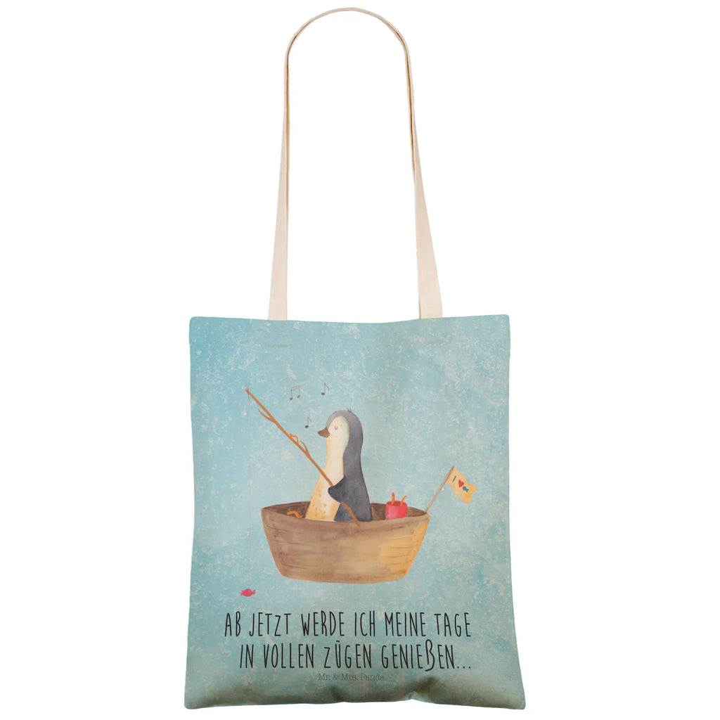 Einkaufstasche Pinguin Angelboot Tragetasche, Tasche, Beutel, Stofftasche, Baumwolltasche, Umhängetasche, Shopper, Einkaufstasche, Beuteltasche, Pinguin, Pinguine, Angeln, Boot, Angelboot, Lebenslust, Leben, genießen, Motivation, Neustart, Neuanfang, Trennung, Scheidung, Geschenkidee Liebeskummer