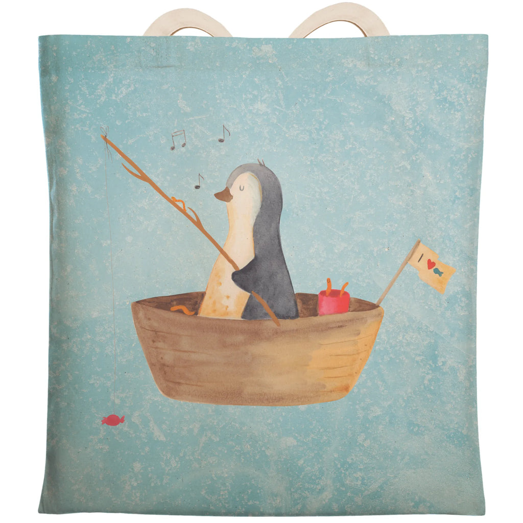 Einkaufstasche Pinguin Angelboot Tragetasche, Tasche, Beutel, Stofftasche, Baumwolltasche, Umhängetasche, Shopper, Einkaufstasche, Beuteltasche, Pinguin, Pinguine, Angeln, Boot, Angelboot, Lebenslust, Leben, genießen, Motivation, Neustart, Neuanfang, Trennung, Scheidung, Geschenkidee Liebeskummer