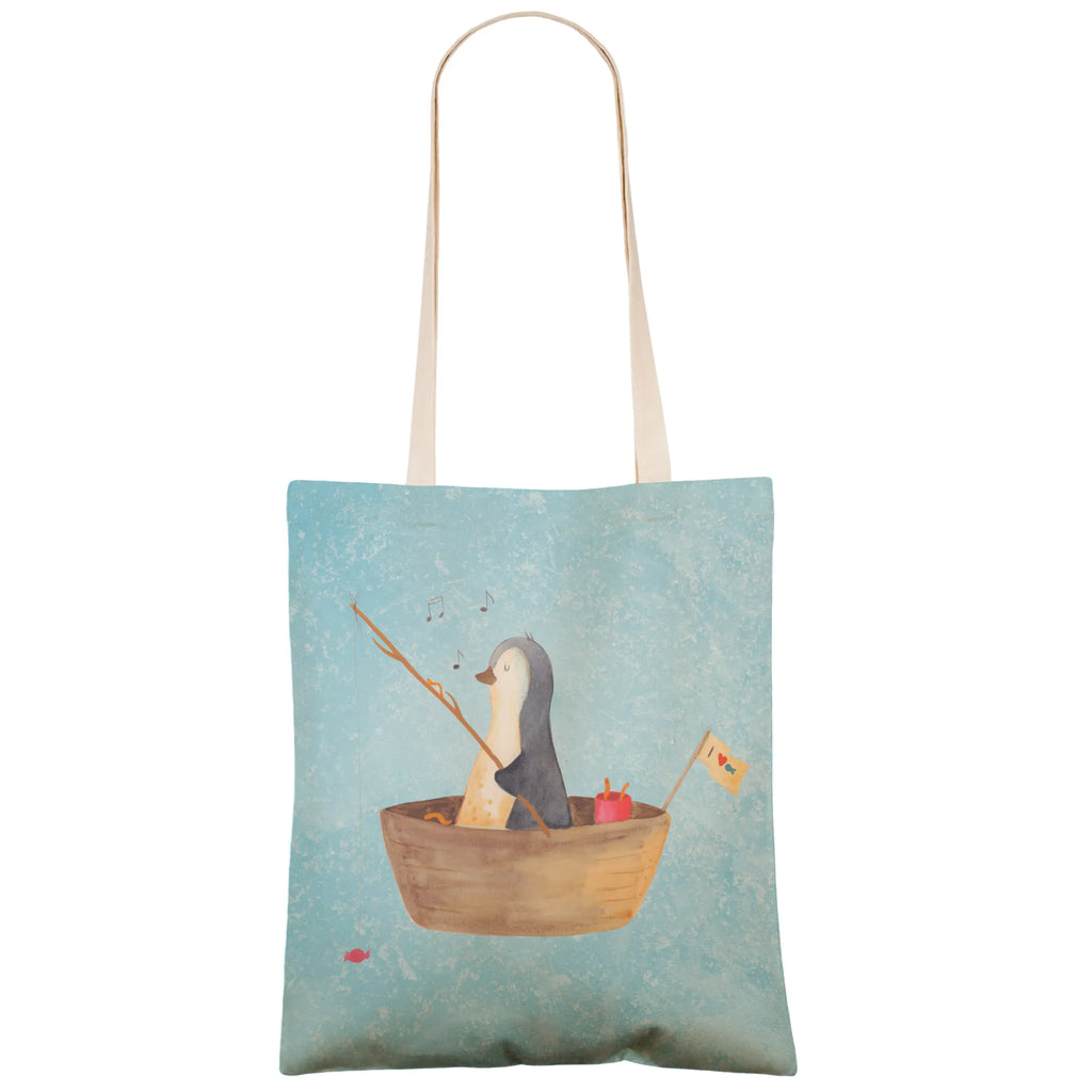 Einkaufstasche Pinguin Angelboot Tragetasche, Tasche, Beutel, Stofftasche, Baumwolltasche, Umhängetasche, Shopper, Einkaufstasche, Beuteltasche, Pinguin, Pinguine, Angeln, Boot, Angelboot, Lebenslust, Leben, genießen, Motivation, Neustart, Neuanfang, Trennung, Scheidung, Geschenkidee Liebeskummer