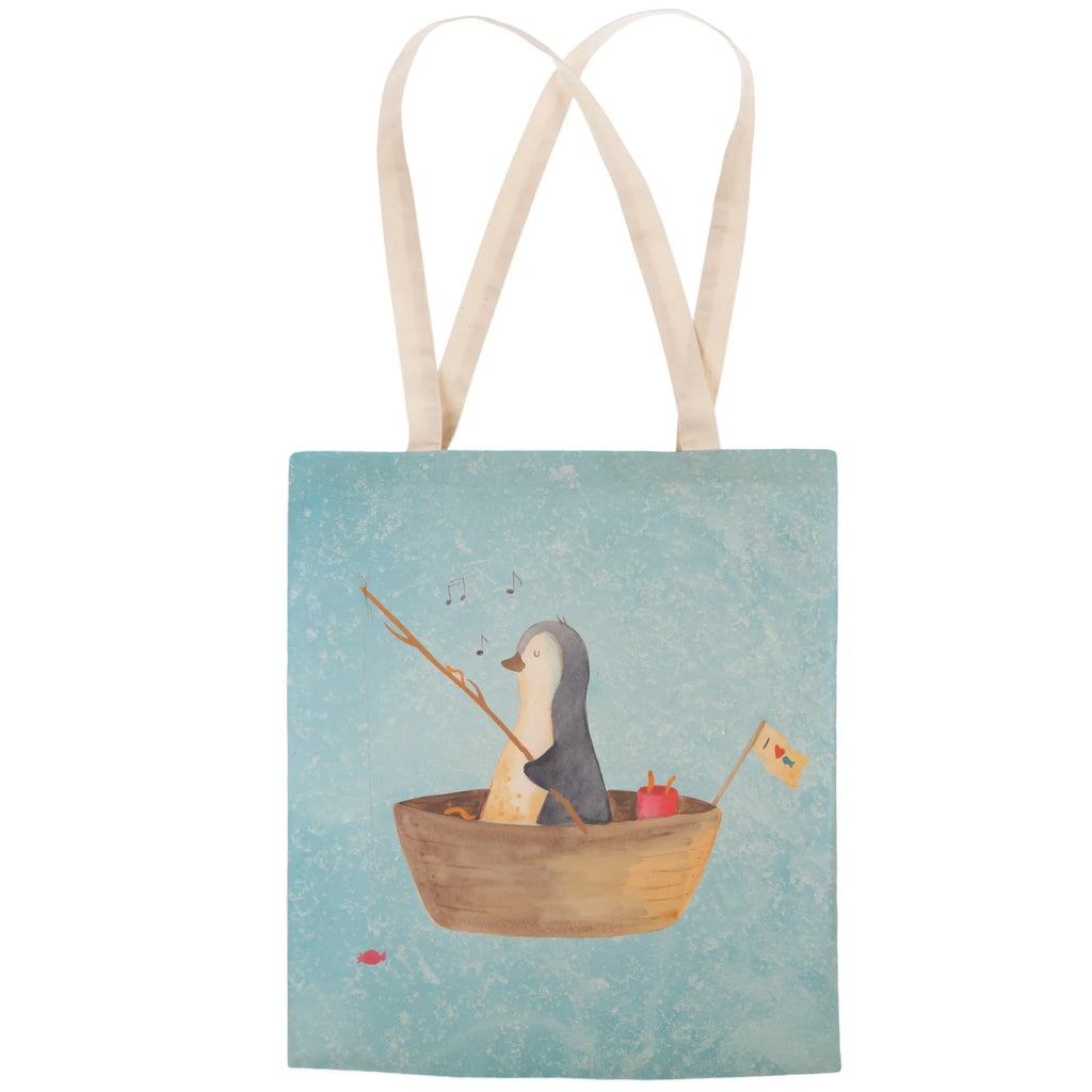 Einkaufstasche Pinguin Angelboot Tragetasche, Tasche, Beutel, Stofftasche, Baumwolltasche, Umhängetasche, Shopper, Einkaufstasche, Beuteltasche, Pinguin, Pinguine, Angeln, Boot, Angelboot, Lebenslust, Leben, genießen, Motivation, Neustart, Neuanfang, Trennung, Scheidung, Geschenkidee Liebeskummer