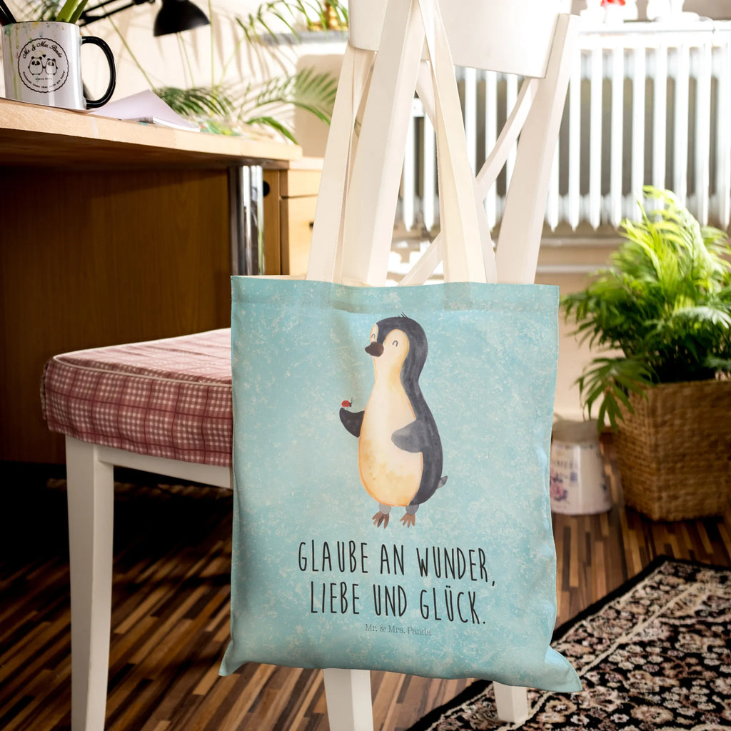 Einkaufstasche Pinguin Marienkäfer Tragetasche, Tasche, Beutel, Stofftasche, Baumwolltasche, Umhängetasche, Shopper, Einkaufstasche, Beuteltasche, Pinguin, Pinguine, Marienkäfer, Liebe, Wunder, Glück, Freude, Lebensfreude