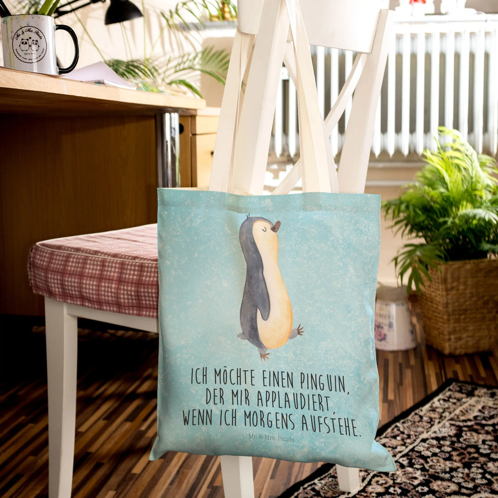 Einkaufstasche Pinguin marschieren Tragetasche, Tasche, Beutel, Stofftasche, Baumwolltasche, Umhängetasche, Shopper, Einkaufstasche, Beuteltasche, Pinguin, Pinguine, Frühaufsteher, Langschläfer, Bruder, Schwester, Familie