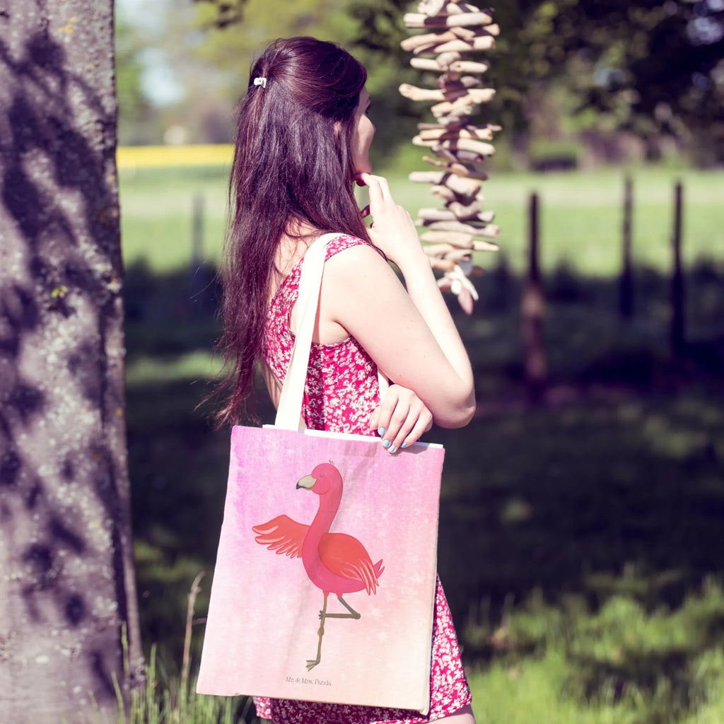 Einkaufstasche Flamingo Yoga Tragetasche, Tasche, Beutel, Stofftasche, Baumwolltasche, Umhängetasche, Shopper, Einkaufstasche, Beuteltasche, Flamingo, Vogel, Yoga, Namaste, Achtsamkeit, Yoga-Übung, Entspannung, Ärger, Aufregen, Tiefenentspannung