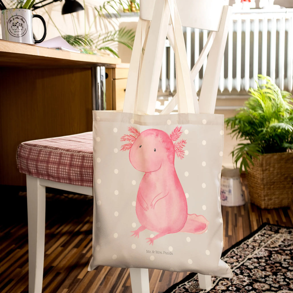 Einkaufstasche Axolotl Tragetasche, Tasche, Beutel, Stofftasche, Baumwolltasche, Umhängetasche, Shopper, Einkaufstasche, Beuteltasche, Axolotl, Molch, Axolot, vergnügt, fröhlich, zufrieden, Lebensstil, Weisheit, Lebensweisheit, Liebe, Freundin