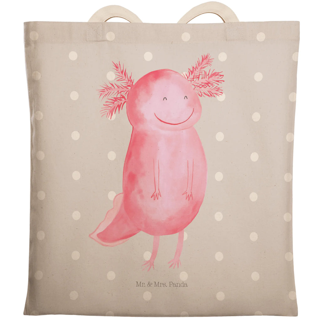 Einkaufstasche Axolotl glücklich Tragetasche, Tasche, Beutel, Stofftasche, Baumwolltasche, Umhängetasche, Shopper, Einkaufstasche, Beuteltasche, Axolotl, Molch, Axolot, Schwanzlurch, Lurch, Lurche, Motivation, gute Laune