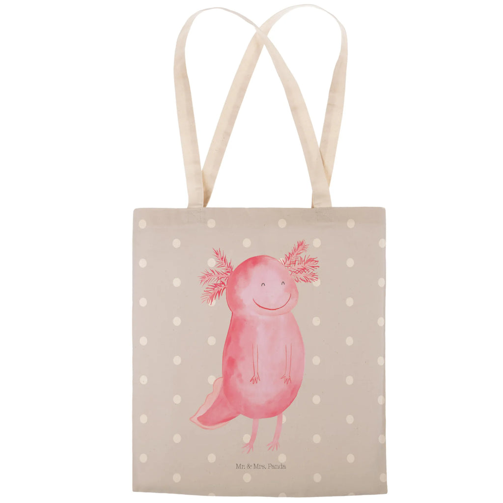 Einkaufstasche Axolotl glücklich Tragetasche, Tasche, Beutel, Stofftasche, Baumwolltasche, Umhängetasche, Shopper, Einkaufstasche, Beuteltasche, Axolotl, Molch, Axolot, Schwanzlurch, Lurch, Lurche, Motivation, gute Laune