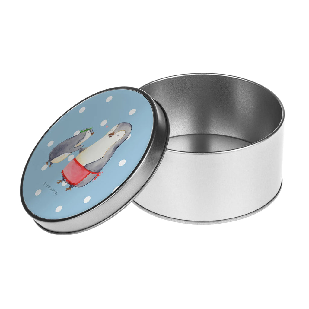 Blechdose rund Pinguin mit Kind Metalldose, Keksdose, Dose, Vorratsdose, Geschenkbox, Lunchbox, Aufbewahrungsbox, Vorratsdosen, Metallkiste, Metallbox, Metallboxen, Aufbewahrungskiste, Geschenkkiste, Blechdosen mit Deckel, Metallkiste mit Deckel, Vorratsdosen mit Deckel, Metall Dose, Familie, Vatertag, Muttertag, Bruder, Schwester, Mama, Papa, Oma, Opa, Geschenk, Mami, Mutti, Mutter, Geburststag