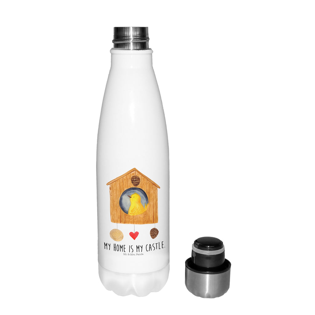 Thermosflasche Vogelhaus Isolierflasche, Thermoflasche, Trinkflasche, Thermos, Edelstahl, Tiermotive, Gute Laune, lustige Sprüche, Tiere, Vogel, Vögel, Vogelhaus, Vogelhäuschen, Home sweet home, Zuhause, Nest, Eigenheim, Familie, Wohnung, Haus, unser Haus, Lieblingsort, Castle