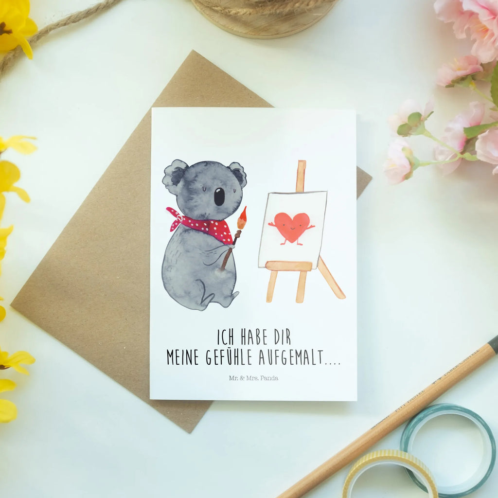 Grußkarte Koala Künstler Grußkarte, Klappkarte, Einladungskarte, Glückwunschkarte, Hochzeitskarte, Geburtstagskarte, Karte, Ansichtskarten, Koala, Koalabär, Liebe, Liebensbeweis, Liebesgeschenk, Gefühle, Künstler, zeichnen