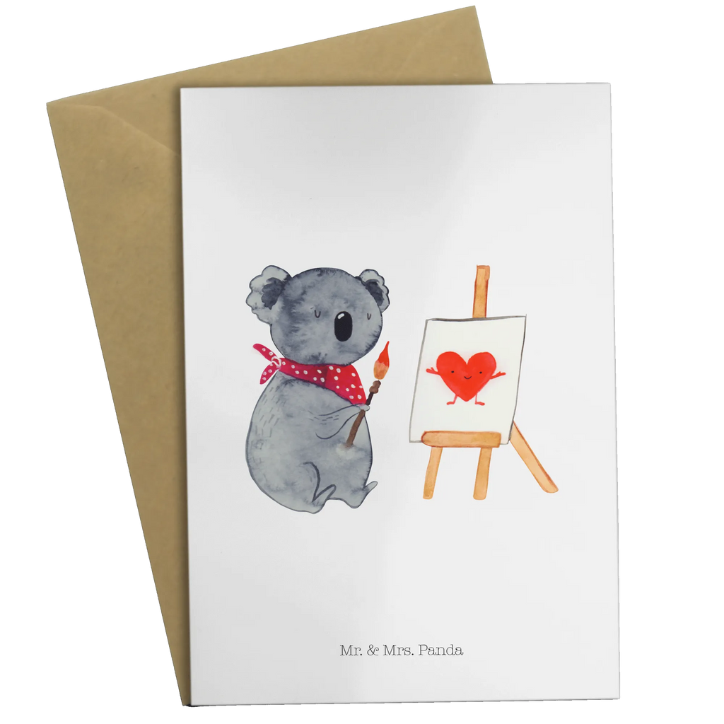 Grußkarte Koala Künstler Grußkarte, Klappkarte, Einladungskarte, Glückwunschkarte, Hochzeitskarte, Geburtstagskarte, Karte, Ansichtskarten, Koala, Koalabär, Liebe, Liebensbeweis, Liebesgeschenk, Gefühle, Künstler, zeichnen