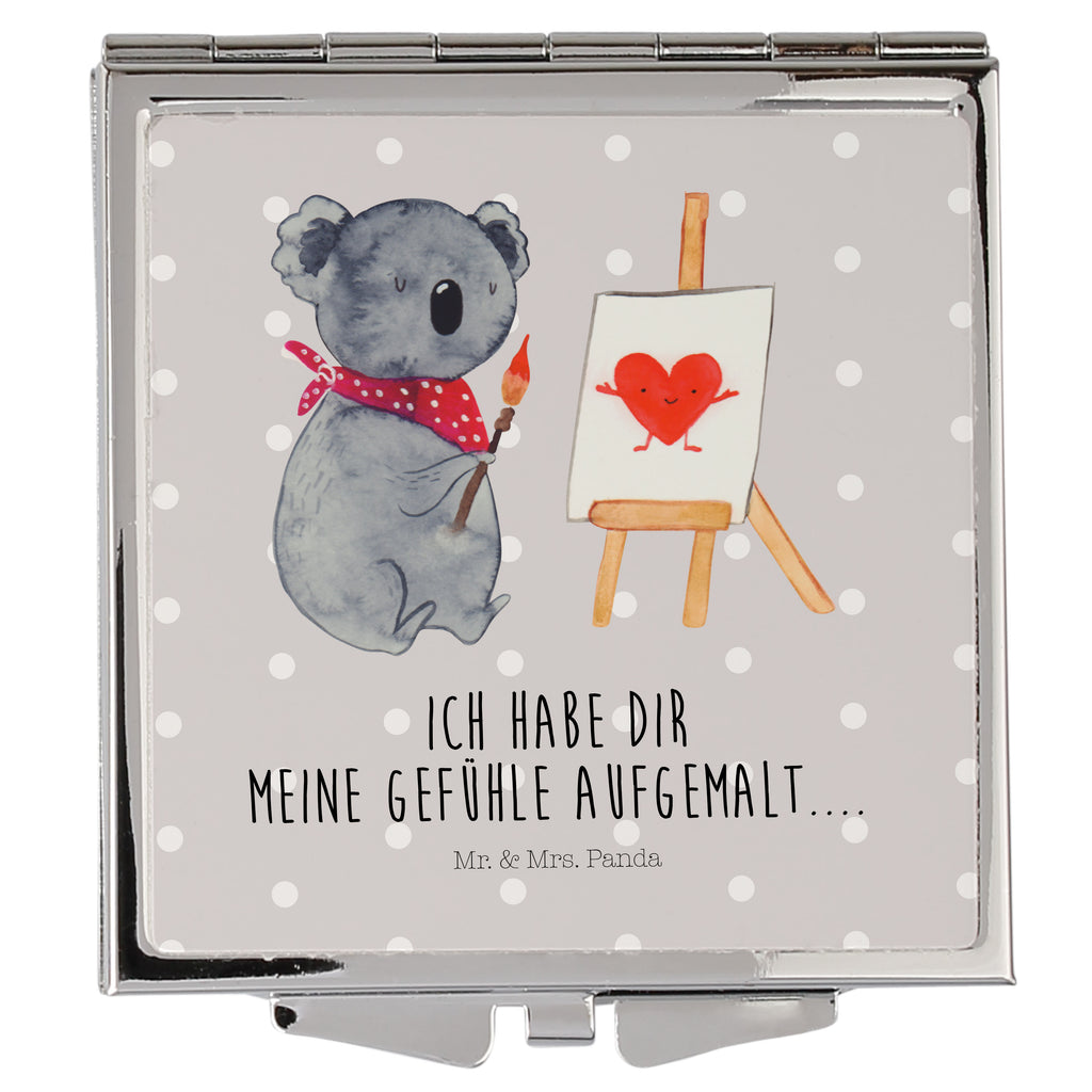 Handtaschenspiegel quadratisch Koala Künstler Spiegel, Handtasche, Quadrat, silber, schminken, Schminkspiegel, Koala, Koalabär, Liebe, Liebensbeweis, Liebesgeschenk, Gefühle, Künstler, zeichnen