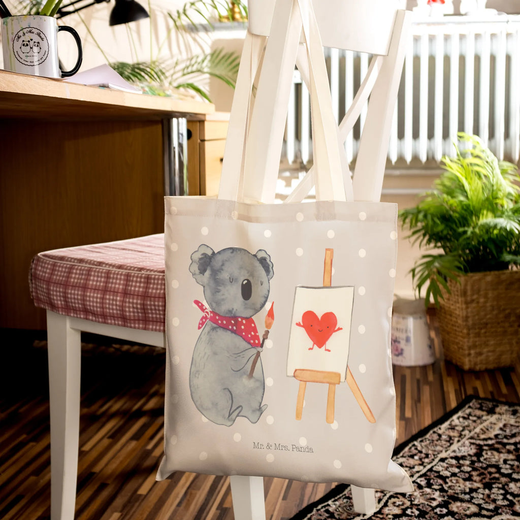 Einkaufstasche Koala Künstler Tragetasche, Tasche, Beutel, Stofftasche, Baumwolltasche, Umhängetasche, Shopper, Einkaufstasche, Beuteltasche, Koala, Koalabär, Liebe, Liebensbeweis, Liebesgeschenk, Gefühle, Künstler, zeichnen