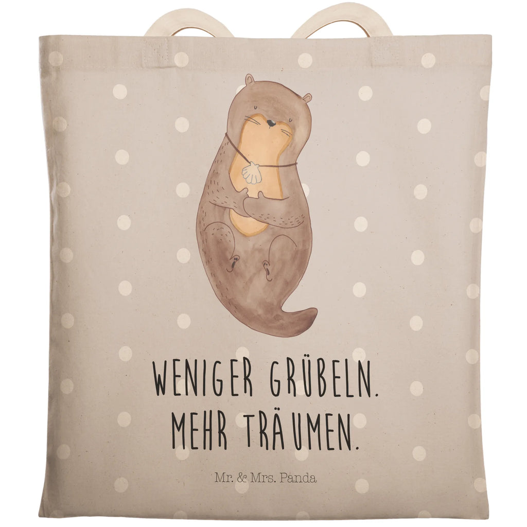 Einkaufstasche Otter mit Muschelmedaillon Tragetasche, Tasche, Beutel, Stofftasche, Baumwolltasche, Umhängetasche, Shopper, Einkaufstasche, Beuteltasche, Otter, Fischotter, Seeotter, Otterliebe, grübeln, träumen, Motivation, Tagträumen, Büro