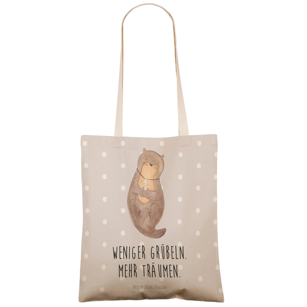 Einkaufstasche Otter mit Muschelmedaillon Tragetasche, Tasche, Beutel, Stofftasche, Baumwolltasche, Umhängetasche, Shopper, Einkaufstasche, Beuteltasche, Otter, Fischotter, Seeotter, Otterliebe, grübeln, träumen, Motivation, Tagträumen, Büro