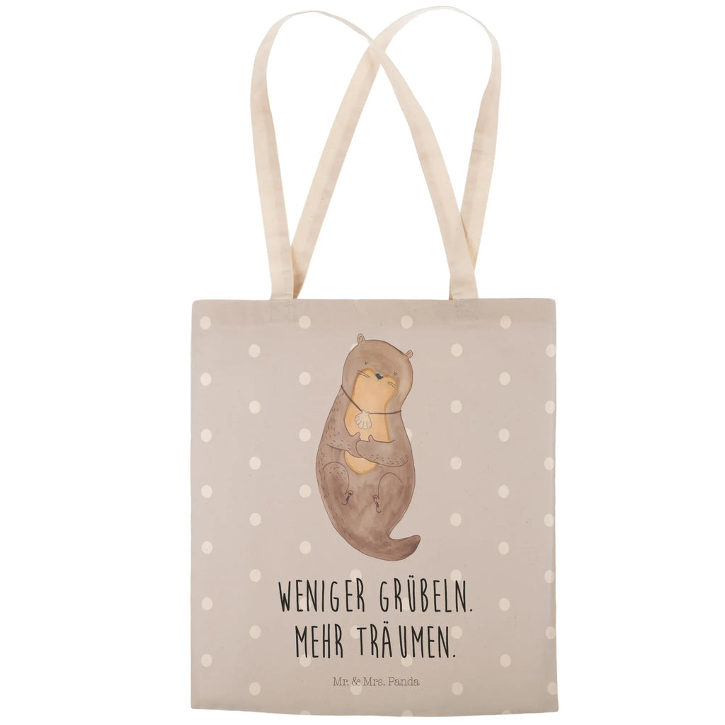 Einkaufstasche Otter mit Muschelmedaillon Tragetasche, Tasche, Beutel, Stofftasche, Baumwolltasche, Umhängetasche, Shopper, Einkaufstasche, Beuteltasche, Otter, Fischotter, Seeotter, Otterliebe, grübeln, träumen, Motivation, Tagträumen, Büro