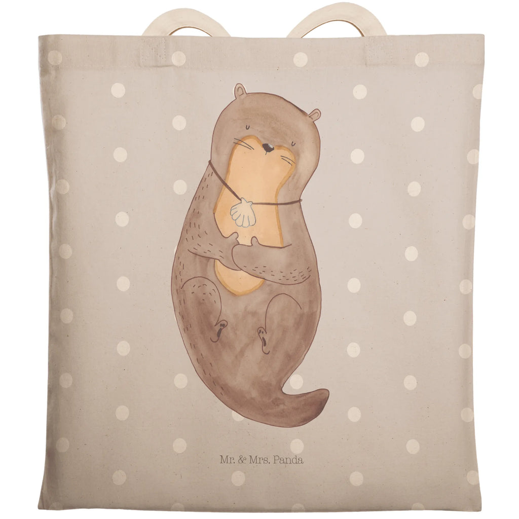 Einkaufstasche Otter mit Muschelmedaillon Tragetasche, Tasche, Beutel, Stofftasche, Baumwolltasche, Umhängetasche, Shopper, Einkaufstasche, Beuteltasche, Otter, Fischotter, Seeotter, Otterliebe, grübeln, träumen, Motivation, Tagträumen, Büro