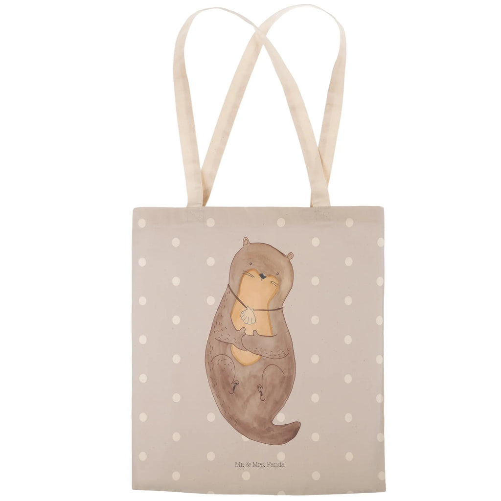 Einkaufstasche Otter mit Muschelmedaillon Tragetasche, Tasche, Beutel, Stofftasche, Baumwolltasche, Umhängetasche, Shopper, Einkaufstasche, Beuteltasche, Otter, Fischotter, Seeotter, Otterliebe, grübeln, träumen, Motivation, Tagträumen, Büro