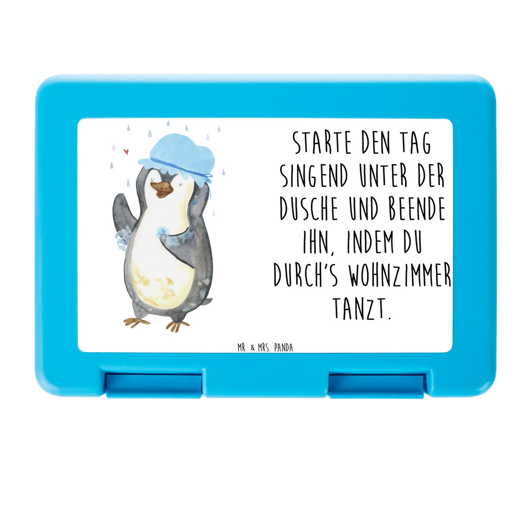 Brotdose Pinguin duscht Brotbox, Snackbox, Lunch box, Butterbrotdose, Brotzeitbox, Pinguin, Pinguine, Dusche, duschen, Lebensmotto, Motivation, Neustart, Neuanfang, glücklich sein